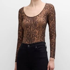NWT Alice + Olivia Camel Black Snake Print Mesh Top Size S